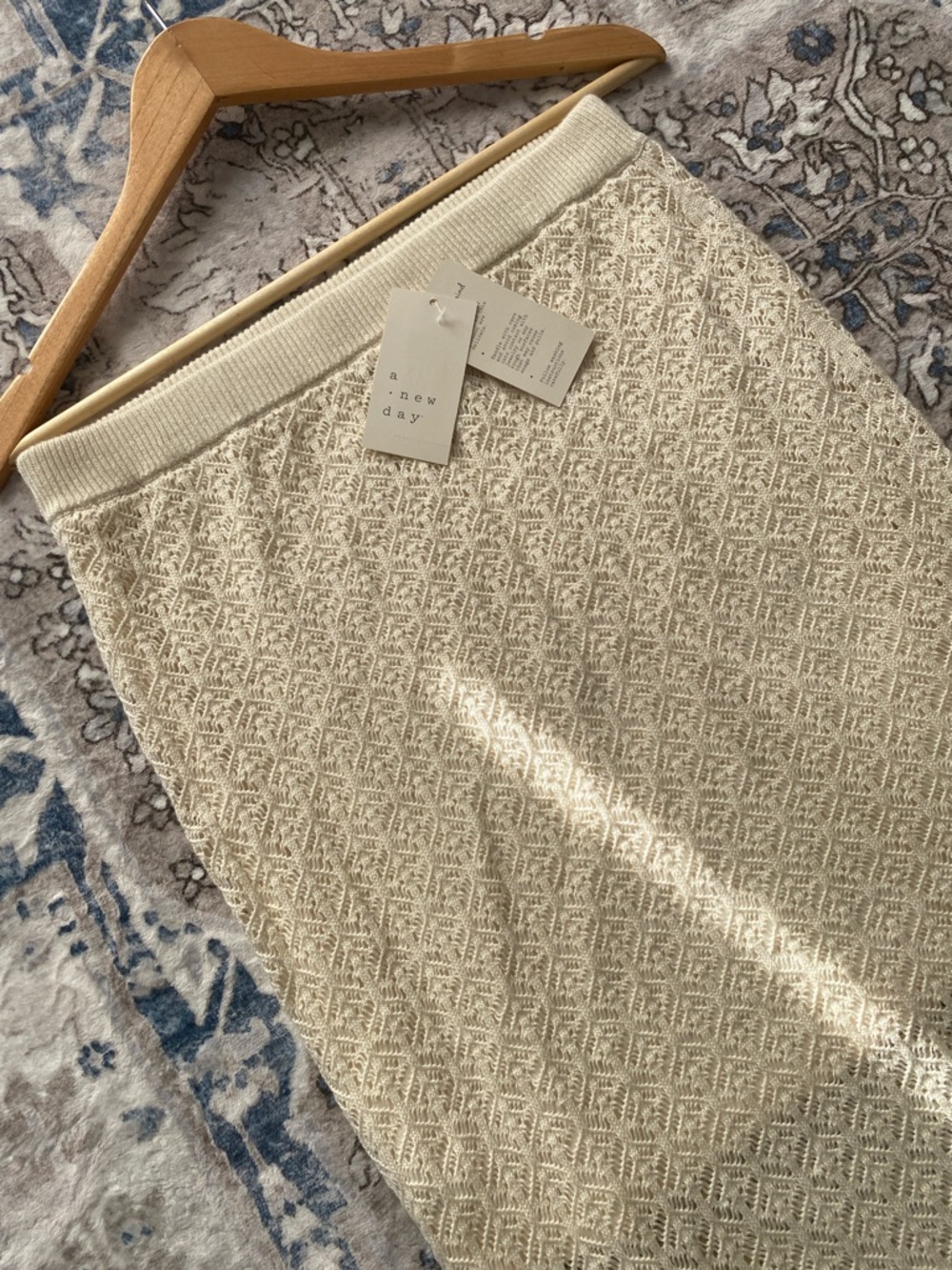 NWT A New Day Women's Cream Knit Textured Midi Skirt